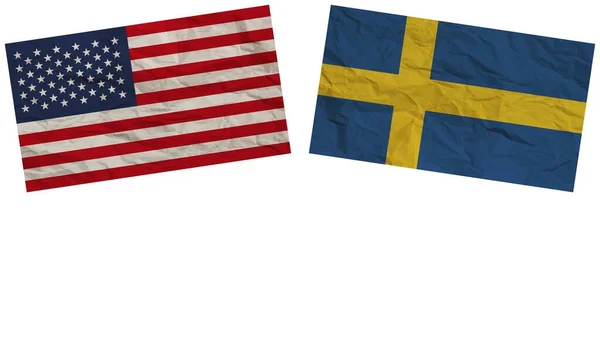 Sverige Och Amerikas Förenta Stater Flaggor Tillsammans Paper Texture Effect — Stockfoto