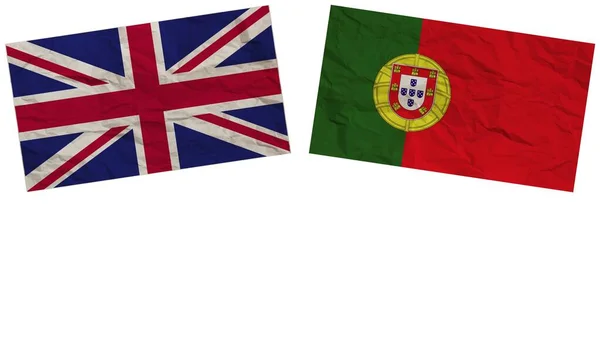 Bandeiras Portugal Reino Unido Juntas Ilustração Efeito Textura Papel — Fotografia de Stock