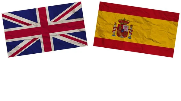 Spanien Och Storbritannien Flaggar Tillsammans Paper Texture Effect Illustration — Stockfoto