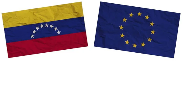 Flagi Unii Europejskiej Wenezueli Razem Efekt Tekstury Papieru Ilustracja — Zdjęcie stockowe