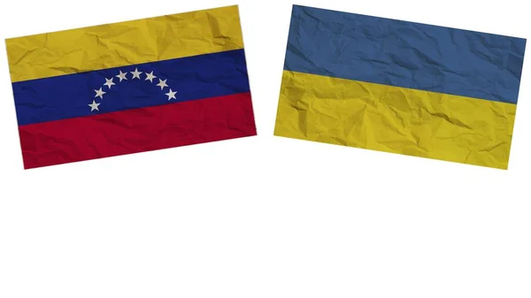 Banderas Ucrania Venezuela Juntas Textura Papel Efecto Ilustración — Foto de Stock