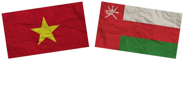 Omán Vietnam Zászlók Együtt Papír Textúra Hatás Illusztráció — Stock Fotó