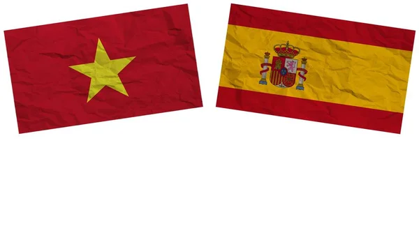 Spanje Vietnam Vlaggen Samen Paper Texture Effect Illustration — Stockfoto