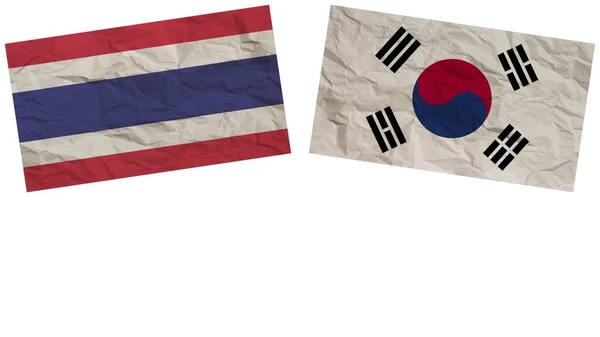 Sydkorea Och Thailand Flaggor Tillsammans Paper Texture Effect Illustration — Stockfoto