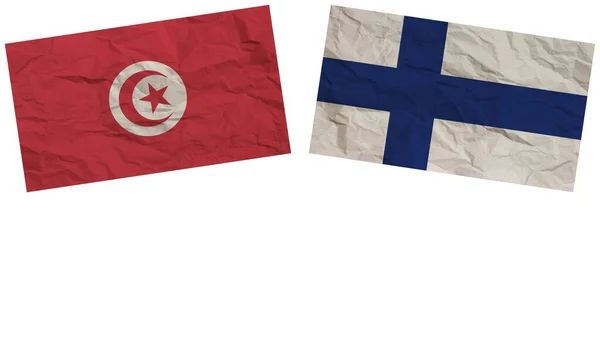 Finnország Tunézia Zászlók Együtt Papír Textúra Hatás Illusztráció — Stock Fotó
