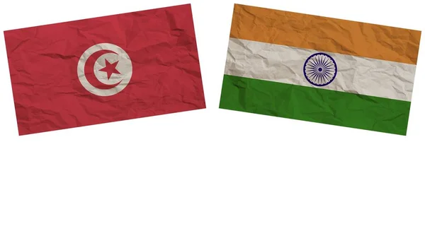 India Tunézia Zászlók Együtt Papír Textúra Hatás Illusztráció — Stock Fotó
