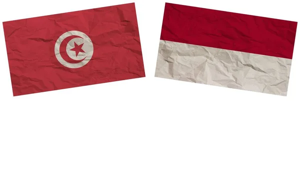 Indonézia Tunézia Zászlók Együtt Papír Textúra Hatás Illusztráció — Stock Fotó