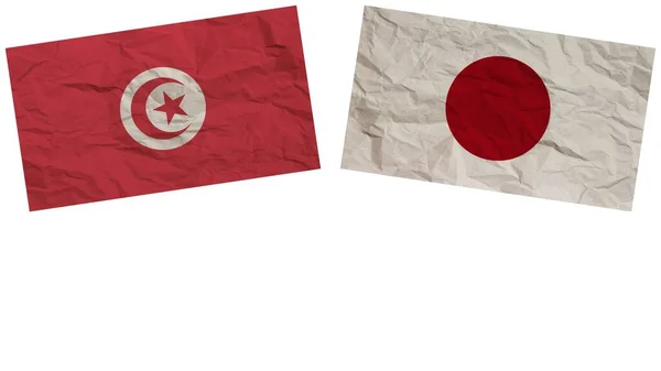 Japán Tunézia Zászlók Együtt Papír Textúra Hatás Illusztráció — Stock Fotó
