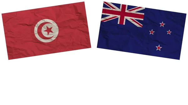 Nya Zeeland Och Tunisien Flaggor Tillsammans Paper Texture Effect Illustration — Stockfoto