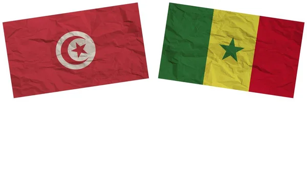 Szenegál Tunézia Zászlók Együtt Papír Textúra Hatás Illusztráció — Stock Fotó