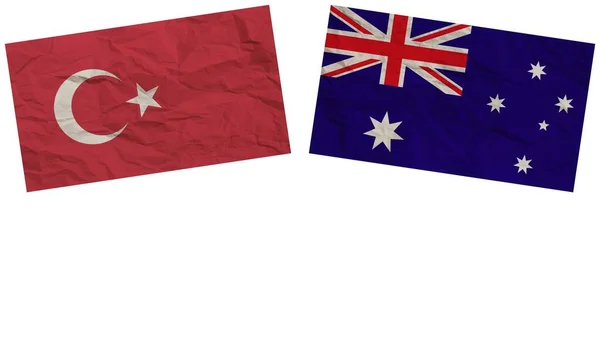Australien Und Die Türkei Flaggen Zusammen Papier Textur Effekt Illustration — Stockfoto