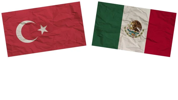 Meksika Türkiye Kağıt Doku Llüstrasyonunda Birlikte Bayraklar — Stok fotoğraf
