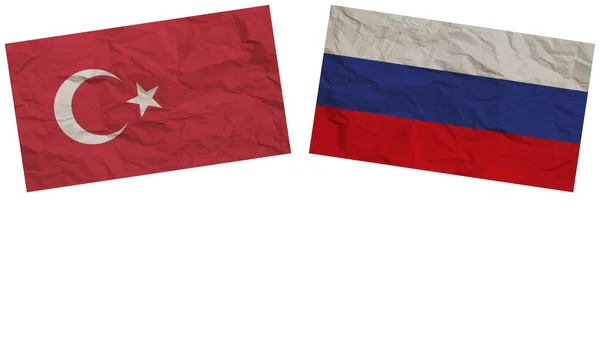 Russie Turquie Drapeaux Ensemble Texture Papier Effet Illustration — Photo