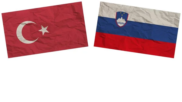 Slowenien Und Die Türkei Flaggen Zusammen Papier Textur Effekt Illustration — Stockfoto