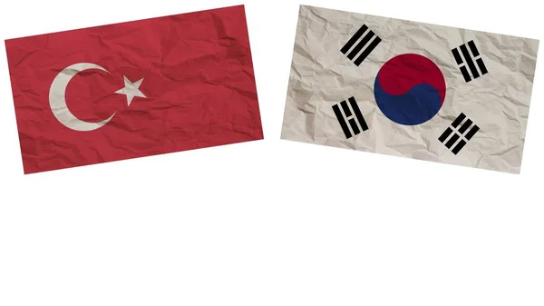 Corea Del Sud Turchia Bandiere Insieme Carta Texture Effetto Illustrazione — Foto Stock