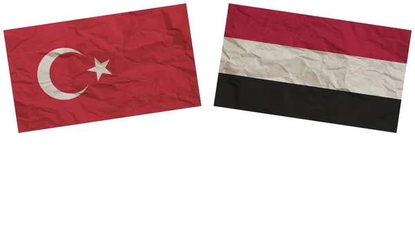 Yemen Turquía Banderas Juntas Papel Textura Efecto Ilustración — Foto de Stock