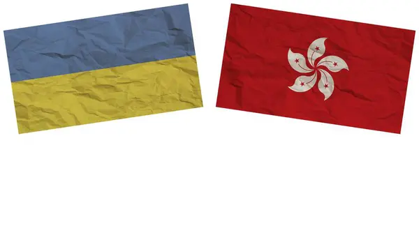 Hong Kong Ukraine Flags Together Paper Texture Effect Illustration — Stock Photo, Image