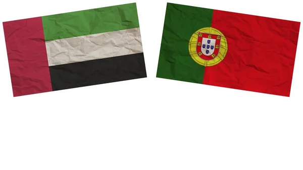Πορτογαλία και Ηνωμένα Αραβικά Εμιράτα Σημαίες Μαζί Επίδραση υφής χαρτιού Εικονογράφηση — Φωτογραφία Αρχείου
