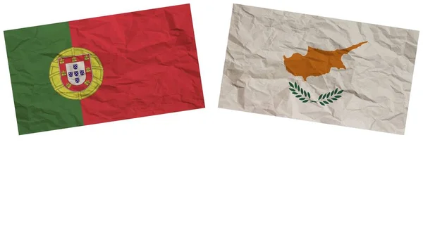 Chipre Portugal Banderas Juntas Textura Papel Efecto Ilustración — Foto de Stock