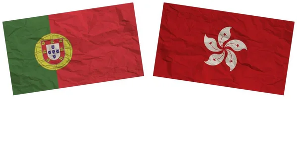 Hong Kong Portekiz Bayrakları Birlikte Kağıt Doku Etkisi Llüstrasyonu — Stok fotoğraf