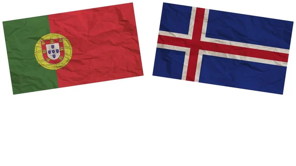 アイスランドとポルトガルの旗紙のテクスチャ効果イラスト — ストック写真