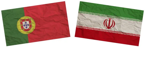Iran Portugal Drapeaux Ensemble Papier Texture Effet Illustration — Photo