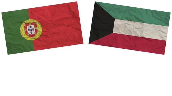 Κουβέιτ Και Πορτογαλία Σημαίες Μαζί Επίδραση Υφής Χαρτιού Εικονογράφηση — Φωτογραφία Αρχείου