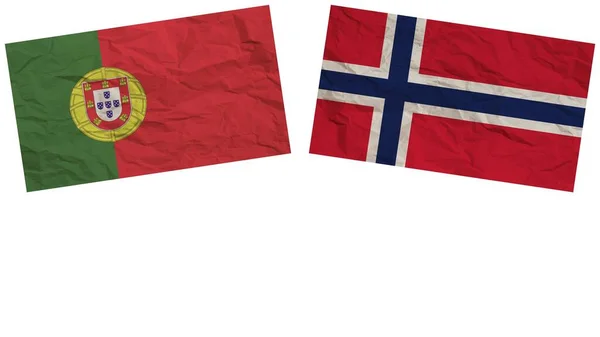 Bandeiras Noruega Portugal Juntas Ilustração Efeito Textura Papel — Fotografia de Stock
