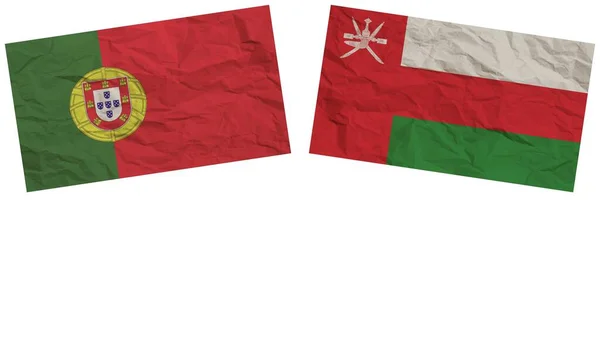Флаги Омана Португалии Вместе Иллюстрация Эффекта Текстуры Бумаги — стоковое фото