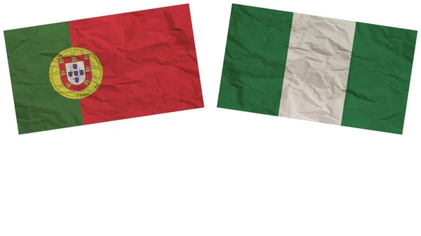 Nijerya Portekiz Bayrakları Birlikte Kağıt Doku Etkisi Llüstrasyonu — Stok fotoğraf