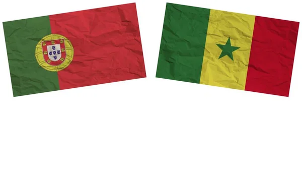 Bandeiras Senegal Portugal Juntas Ilustração Efeito Textura Papel — Fotografia de Stock