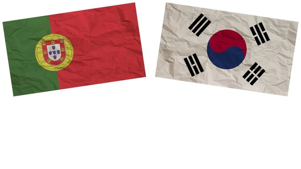 Corea Del Sur Portugal Banderas Juntas Textura Papel Efecto Ilustración — Foto de Stock