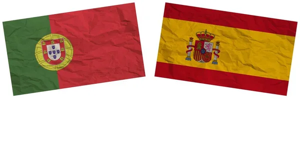 Spanien Och Portugal Flaggor Tillsammans Paper Texture Effect Illustration — Stockfoto