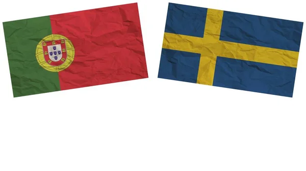 スウェーデンとポルトガルの旗紙のテクスチャ効果イラスト — ストック写真