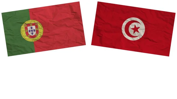 Флаги Туниса Португалии Вместе Иллюстрация Эффекта Текстуры Бумаги — стоковое фото