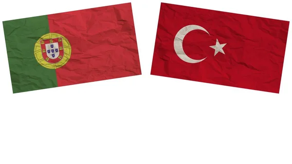 Turkiet Och Portugal Flaggar Tillsammans Paper Texture Effect Illustration — Stockfoto