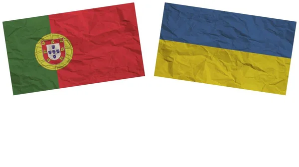 Ukraine Portugal Drapeaux Ensemble Texture Papier Effet Illustration — Photo