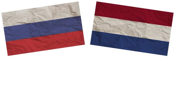 Países Bajos Rusia Banderas Juntas Textura Papel Efecto Ilustración —  Fotos de Stock