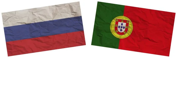 Drapeaux Portugal Russie Ensemble Illustration Effet Texture Papier — Photo
