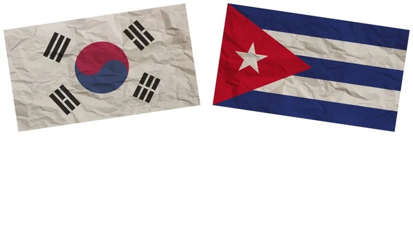 Kuba Och Sydkorea Flaggar Tillsammans Paper Texture Effect Illustration — Stockfoto