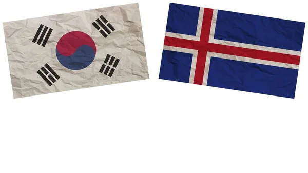 Island Och Sydkorea Flaggar Tillsammans Paper Texture Effect Illustration — Stockfoto