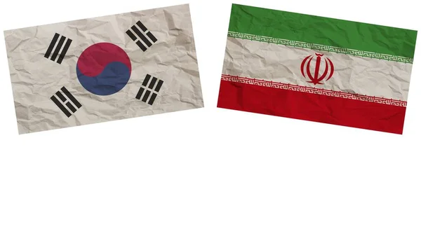 Iran Och Sydkorea Flaggar Tillsammans Paper Texture Effect Illustration — Stockfoto