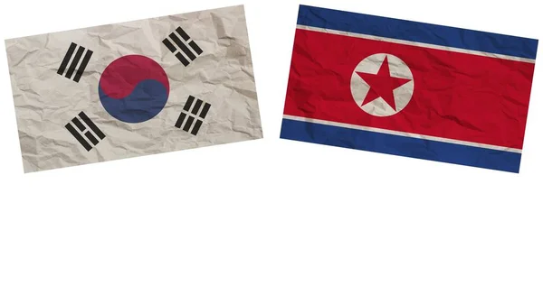 Nord Und Südkorea Flaggen Zusammen Papier Textur Effekt Illustration — Stockfoto