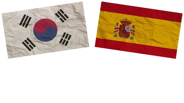 Spanien Und Südkorea Beflaggen Gemeinsam Papier Textur Effekt Illustration — Stockfoto