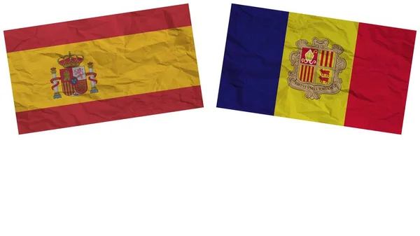 安道尔和西班牙国旗一起纸制纹理效果说明 — 图库照片