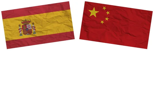 Chiny Hiszpania Flagi Razem Papieru Tekstury Efekt Ilustracji — Zdjęcie stockowe