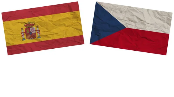 捷克共和国和西班牙国旗一起纸制纹理效果说明 — 图库照片