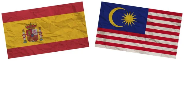 Malajsie Španělsko Vlajky Společně Papírové Textury Efekt Ilustrace — Stock fotografie