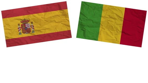 马里和西班牙国旗一起纸制纹理效果说明 — 图库照片