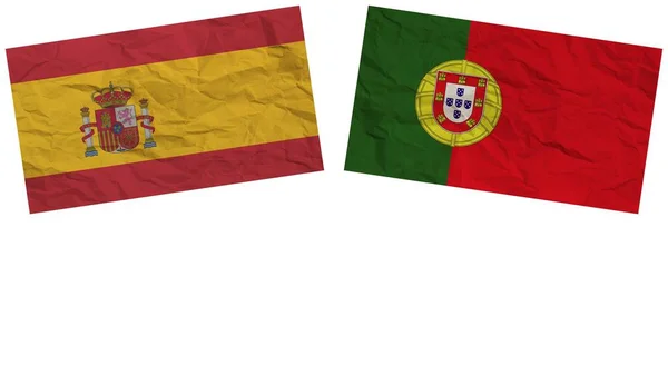 Portugal Und Spanien Beflaggen Gemeinsam Papier Textur Effekt Illustration — Stockfoto